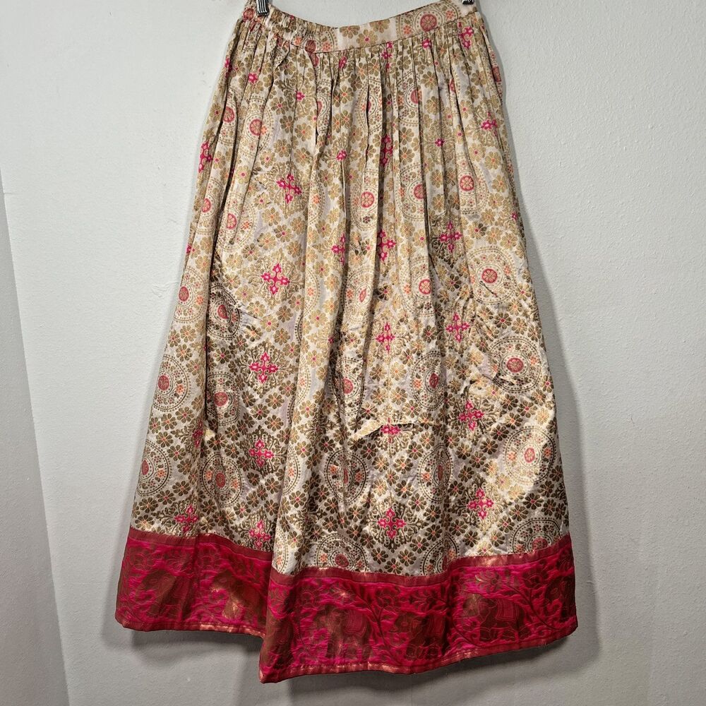 Handmade Maxi Skirt Womens 13 Large Pink Gypsy Embroidered Festival
